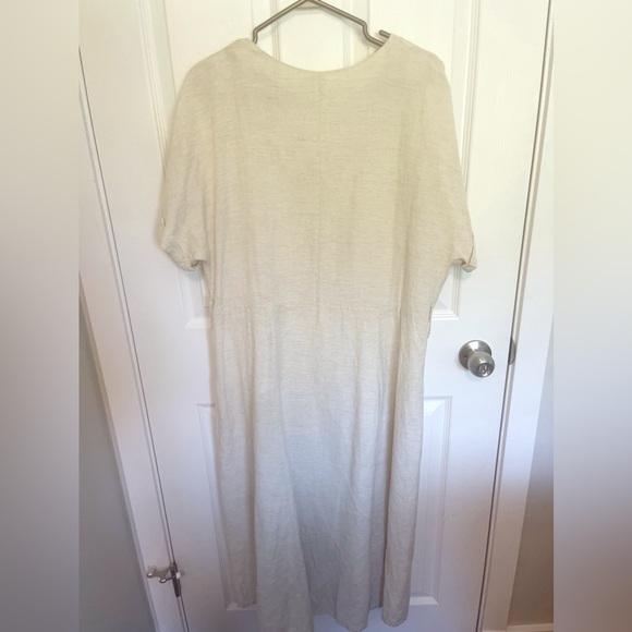 Cream Linen Button Down Dress with Pockets - Picture 6 of 7